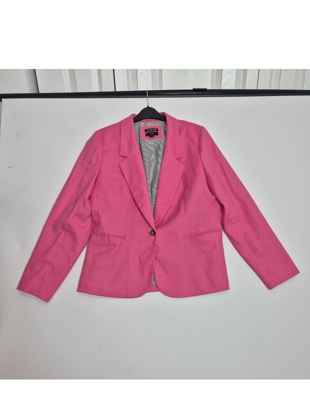 J.Crew Parke Blazer Women's Size 14 Pink Linen Blend Single Button Pre Loved 67